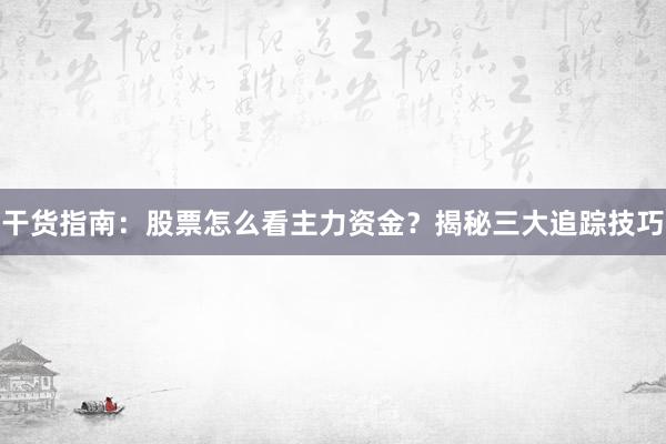 干货指南：股票怎么看主力资金？揭秘三大追踪技巧