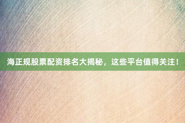 海正规股票配资排名大揭秘，这些平台值得关注！