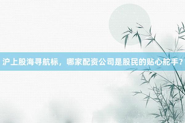 沪上股海寻航标，哪家配资公司是股民的贴心舵手？